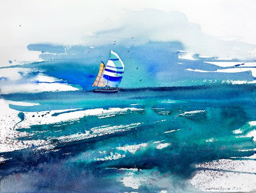 Yacht in the sea #5 by Eugenia Gorbacheva