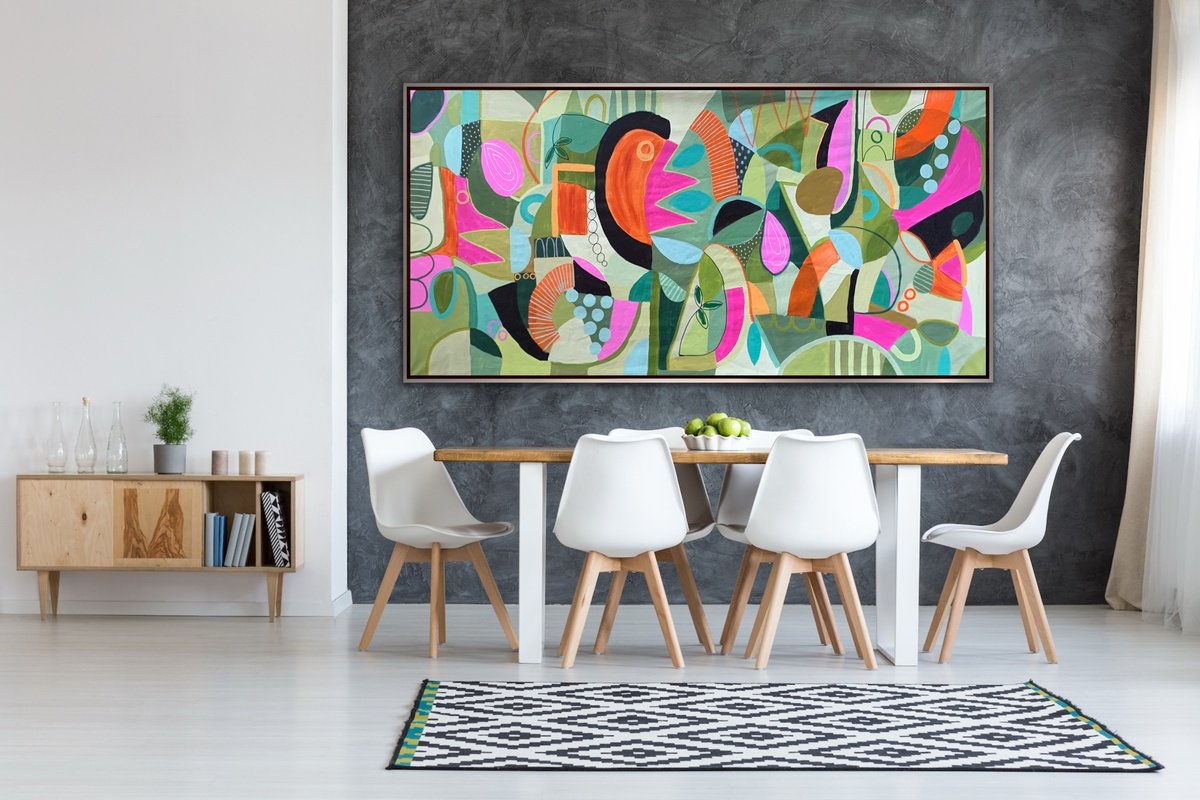 Organic Abstract Acrylic Painting By Rashna Hackett, 72 X 37", Morning Call, Original Artwork