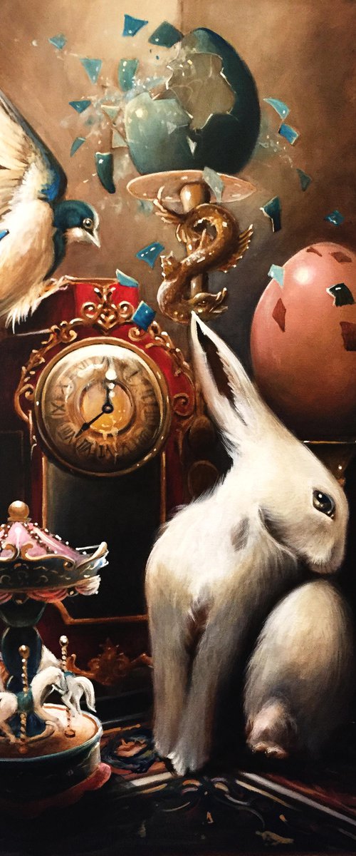 The corner of the shy bunny - original acrylic on canvas by Valentina Toma' aka Zoe Chigi