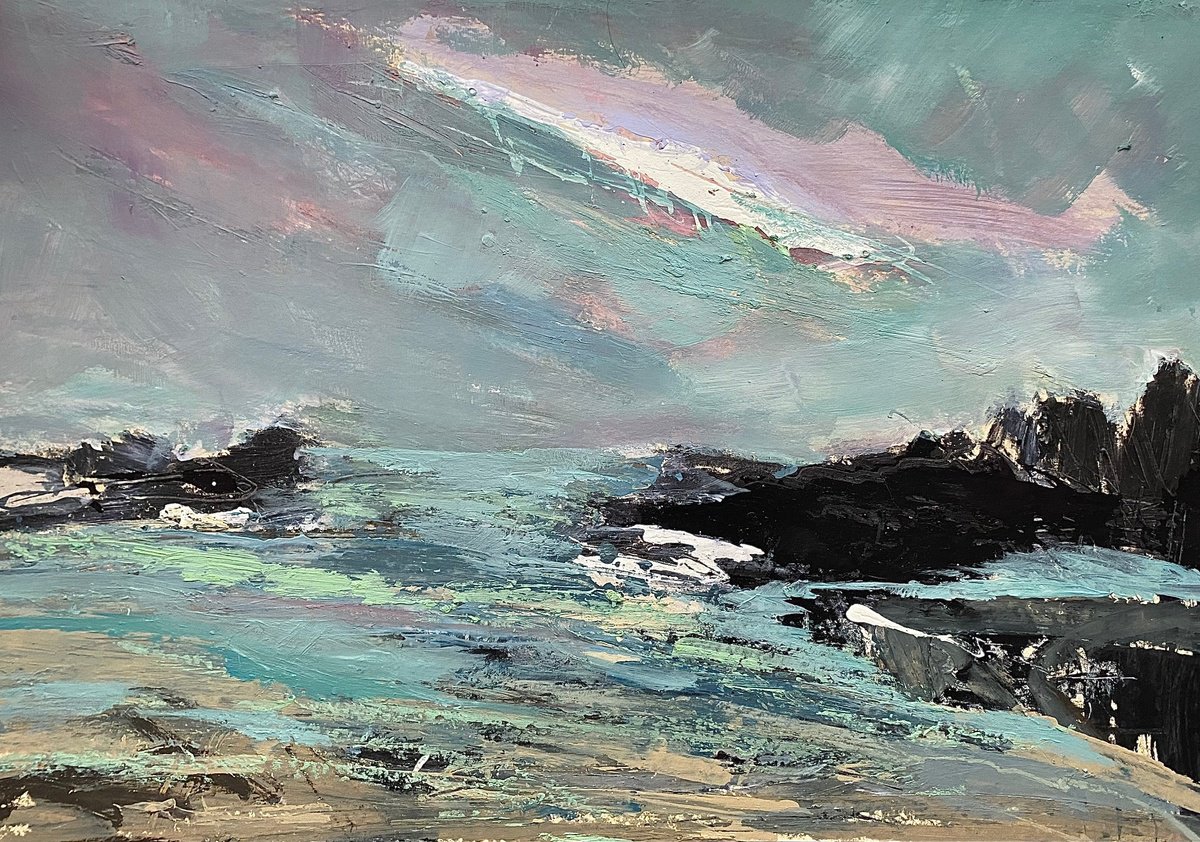 Expressive Landscape Painting By Nikki Wheeler, 17 X 12", Moody Tide, Original Artwork