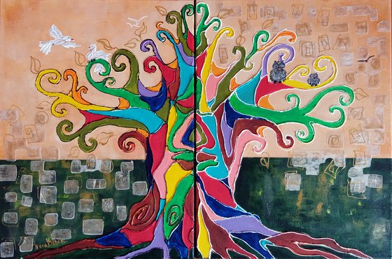 " Tree of life ", diptych on 3D-canvas, 60x40x4 cm