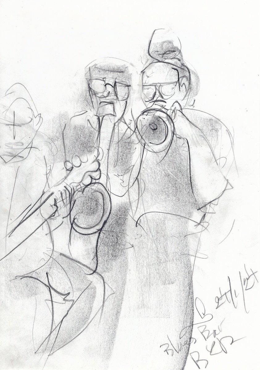 Expressive Portrait Pencil Drawing By Gordon T., 8 X 11, Blues Bar Bkk (The Horns), Original Artwork