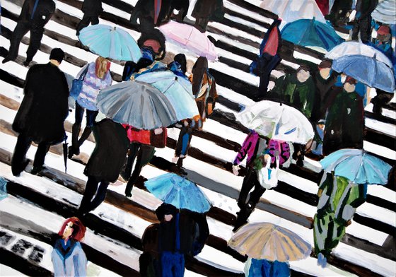 People with umbrellas / 70 x 50 cm