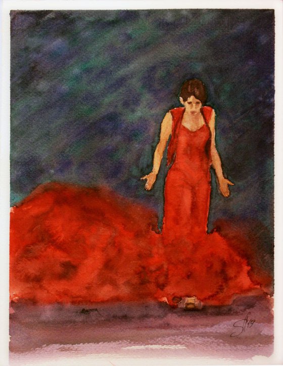 Flamenco Dancer II / Original Painting / emotion in the portrait / color harmony of watercolor / a gift for you