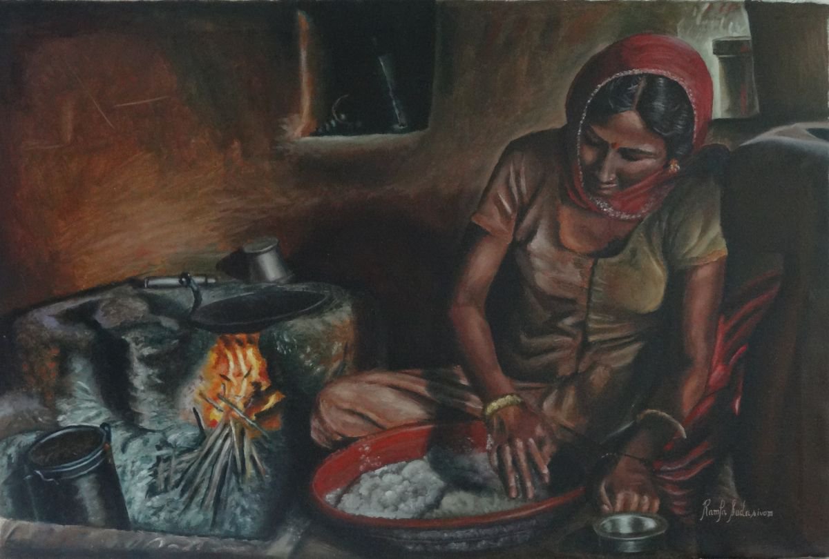 Indian Woman Preparing Chapathi by Ramya Sadasivam