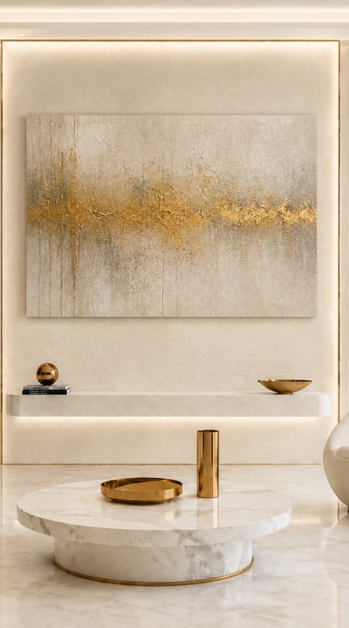 Gold Horizon in Beige Haze by Indie Ru