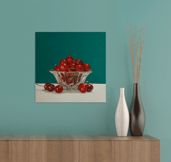 Red Cherries in a Glass Bowl