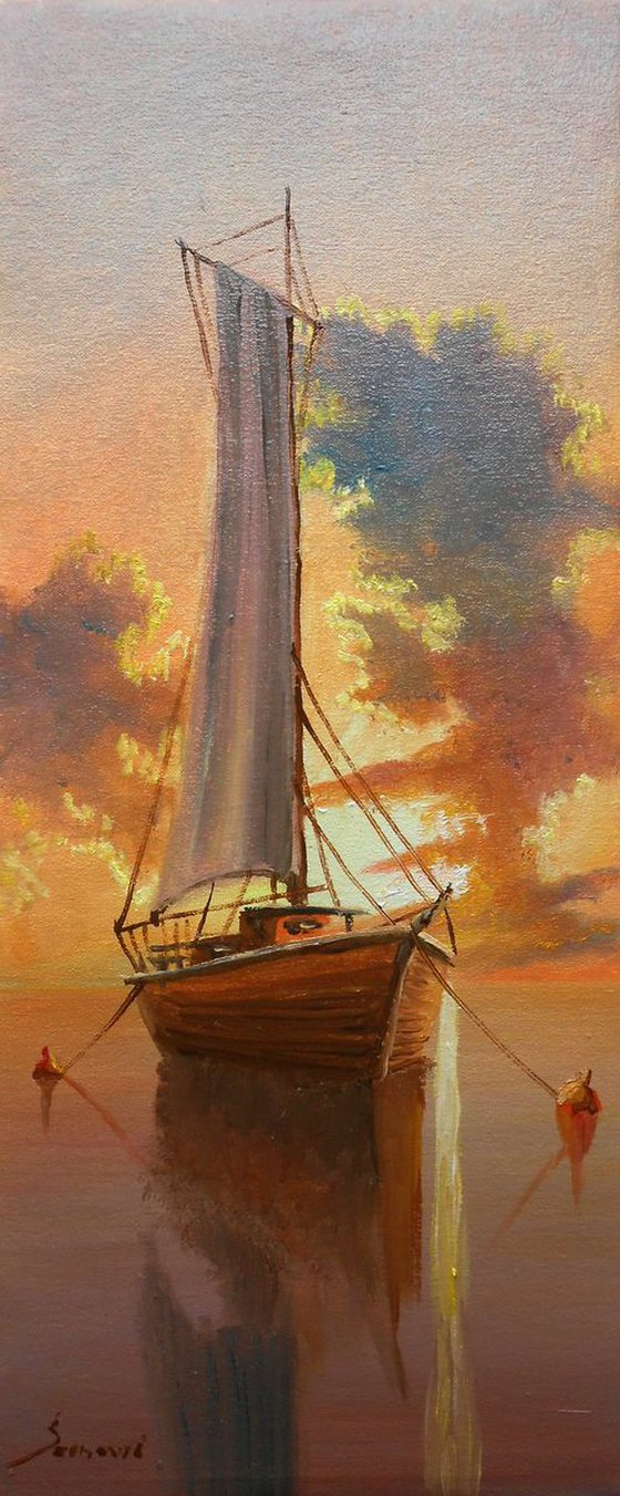 -THE LONELY BOAT-  oil on canvas , seascape