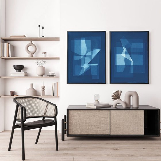 Geometric blue cyanotype set 2