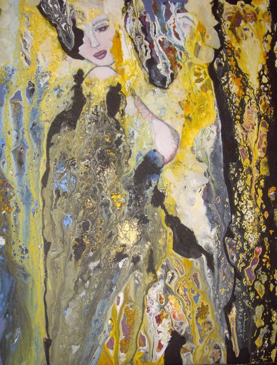 The lady of the forest Mixed media painting by Sylvie Oliveri