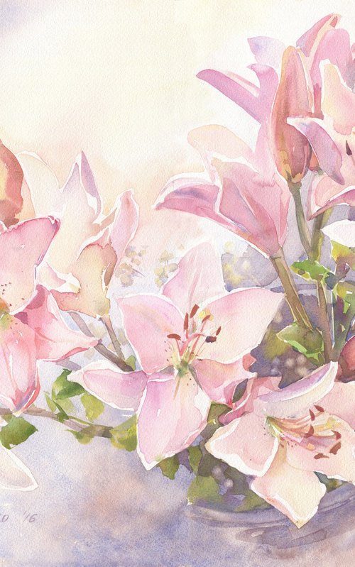 Evening lilies / ORIGINAL watercolor 22x15in (56x38cm) by Olha Malko