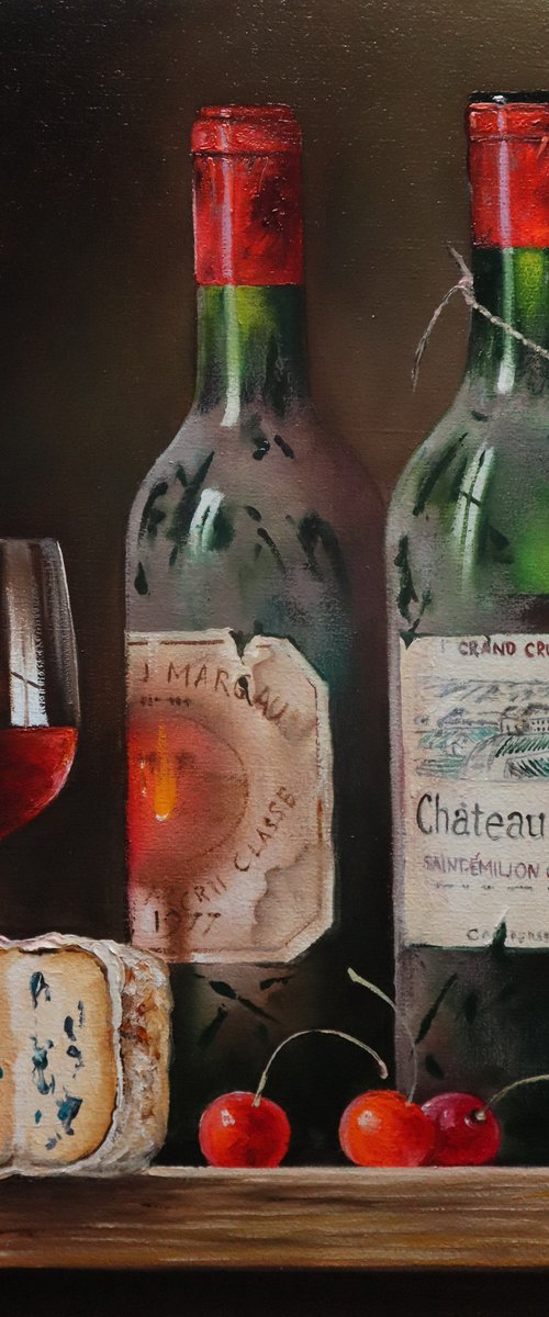 Winery Art, Bottle of Wine with Wine Glass by Natalia Shaykina