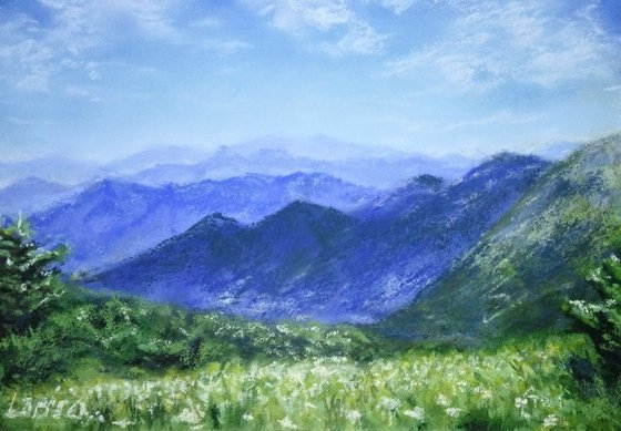 Gentle Alps mountainscape | Original Pastel Painting