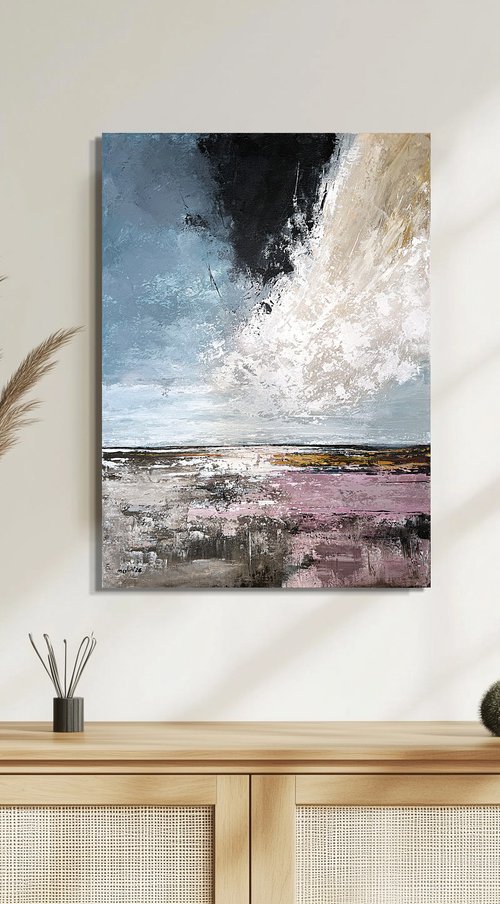 Blush Terrain – Blue Pink Abstract Landscape by Tatiana Malinovscaia