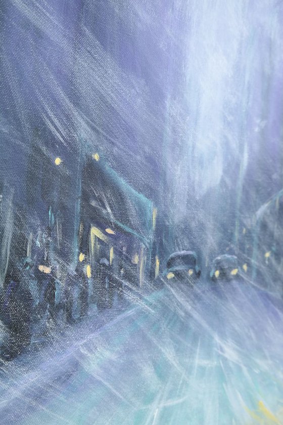 The Winter is coming - Large Snow New York Cityscape Painting