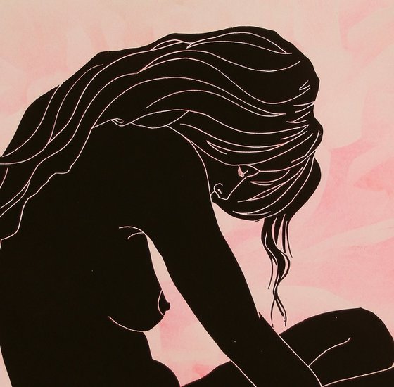 Seated Nude Lino Cut Hand Pulled Print