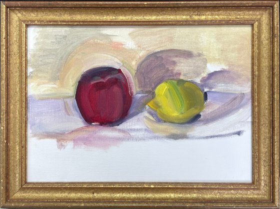 Still life, apple and lemon