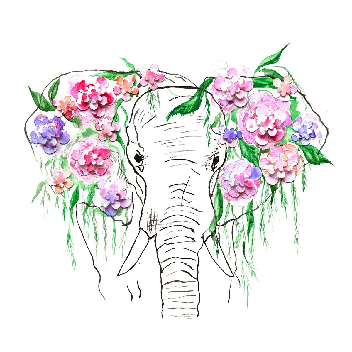 Impressionistic Watercolour , Spring Elephant By Luba Ostroushko, 16 X 16, Artwork For Sale On Artfinder