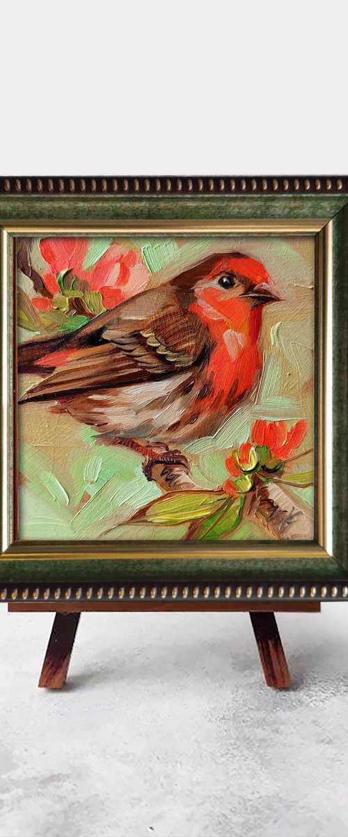 Sparrow red chest bird by Nataly Derevyanko