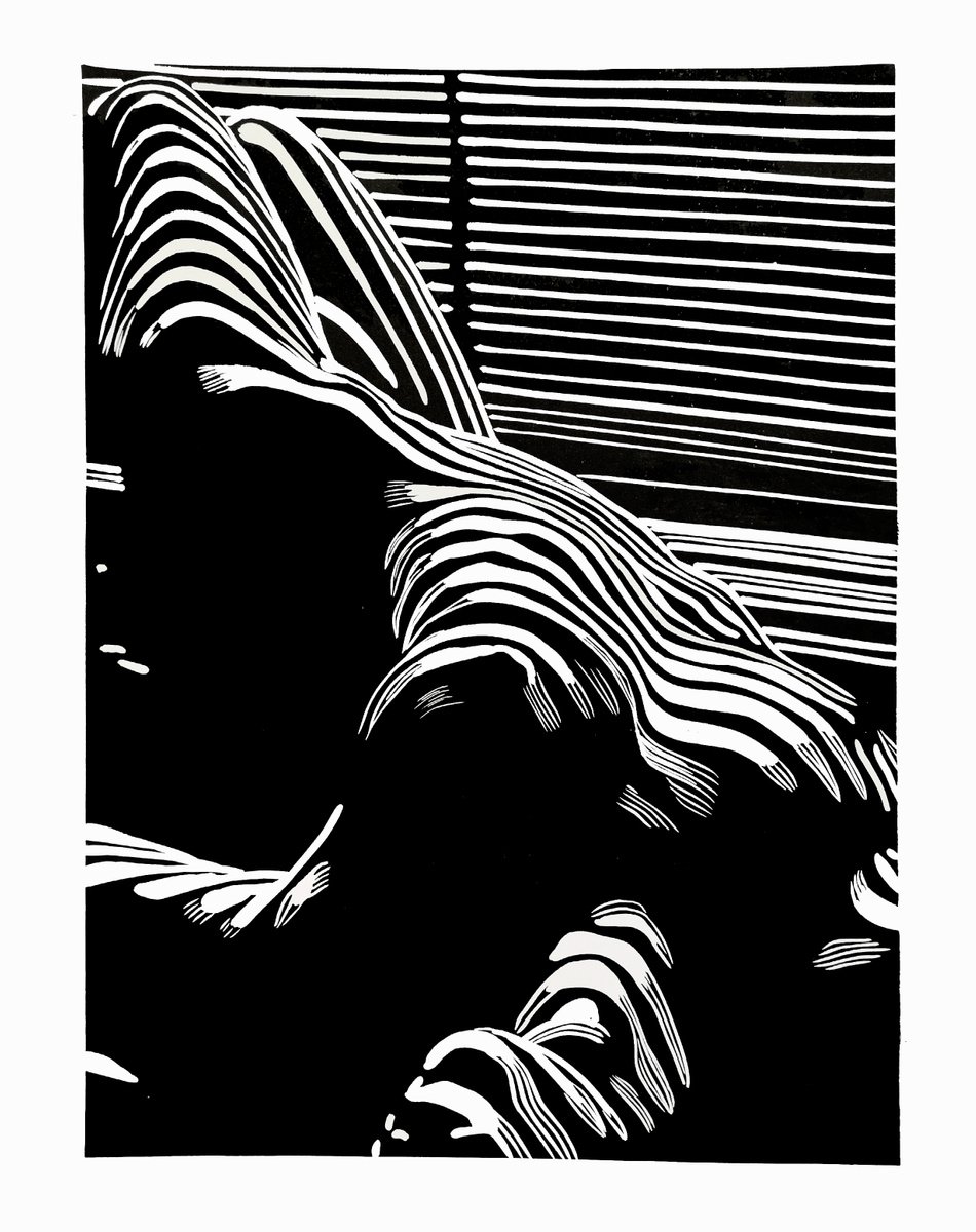 Photorealistic Portrait Linocut By Aneta Gajos, 13 X 17, Waiting, Original Artwork