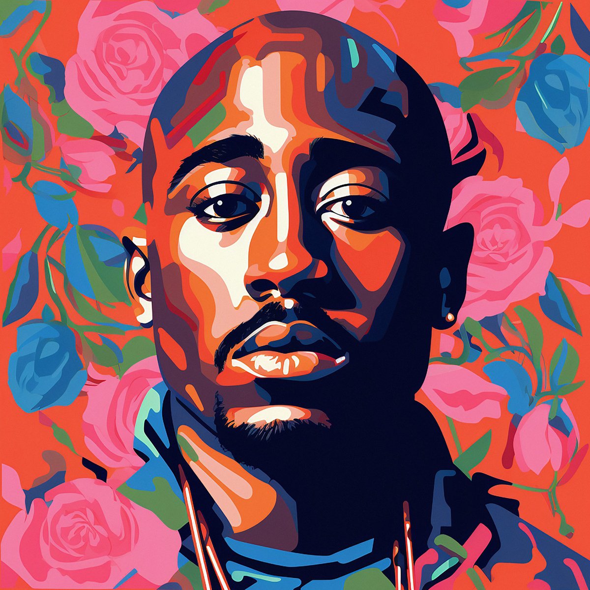 Impressionistic Portrait Acrylic Painting By Kosta Morr, 31 X 31", 2Pac, Original Artwork