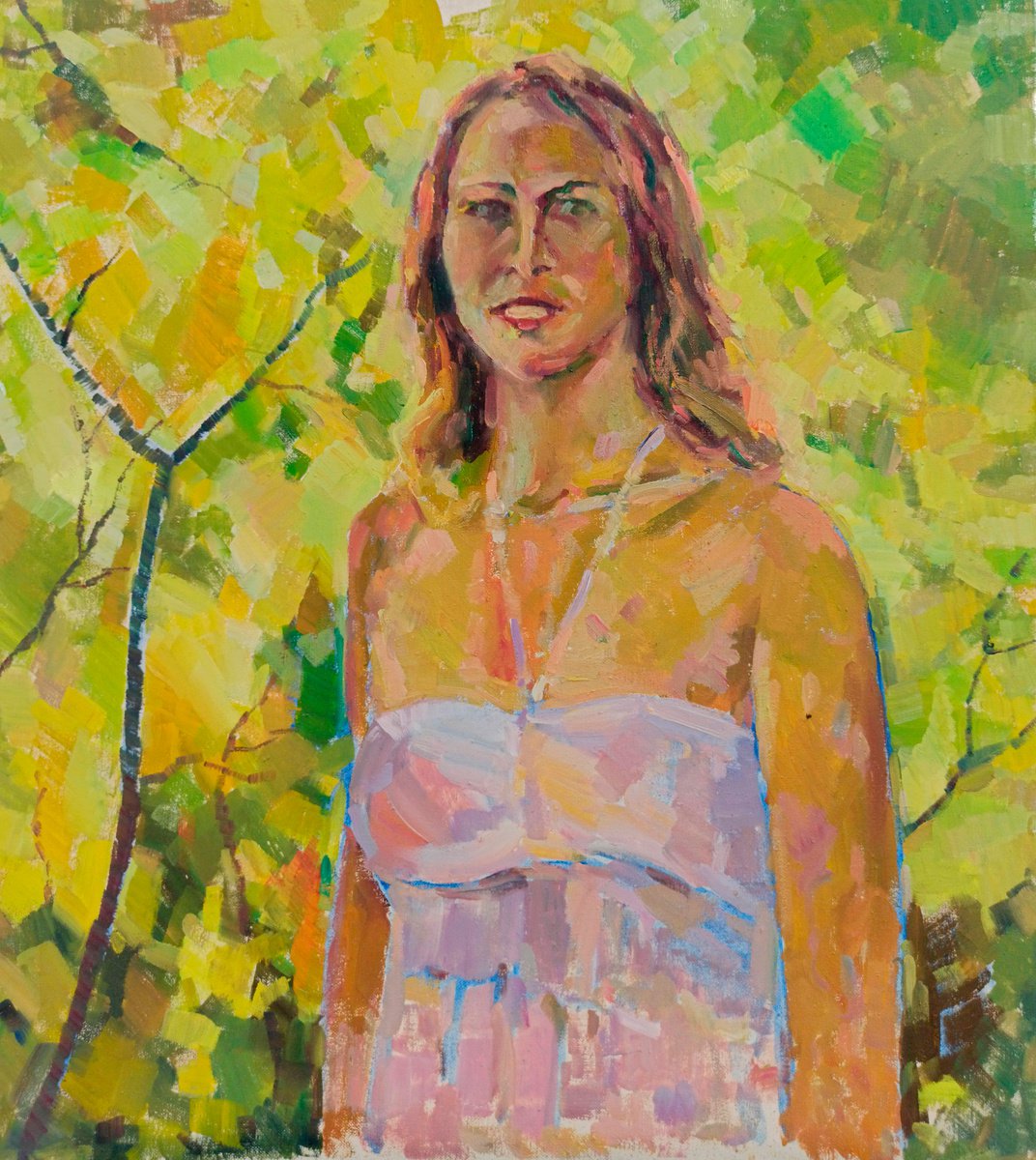 Impressionistic Portrait Oil Painting By Peter Tovpev, 24 X 28", Portrait Of A Woman, Original Artwork