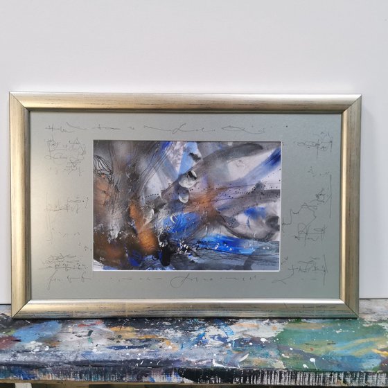 Framed Enigmatic Abstract Mindscape Spring Blue Flowers Signed KLOSKA