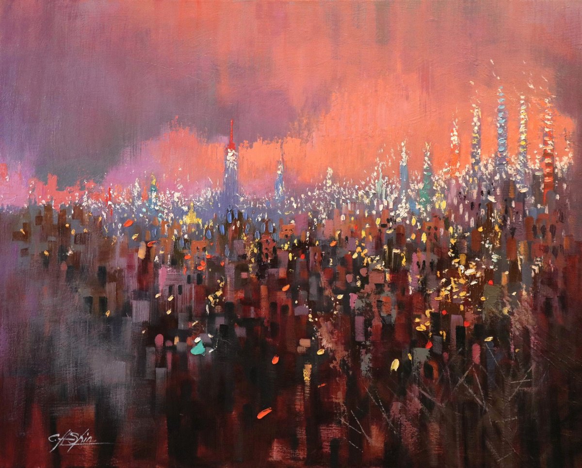 Expressive Oil Painting , A Glimpse Of New York By Chin H Shin, 30 X 24, Artwork For Sale On Artfinder