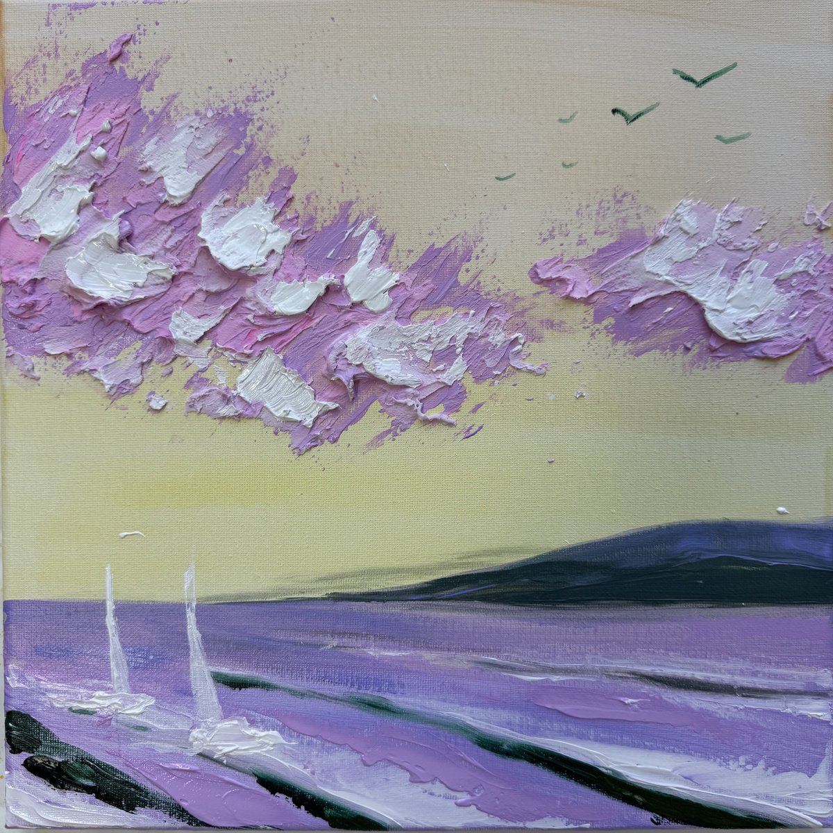  Impressionistic Pink Sky Clouds Purple By Marie Antuanelle, 12 X 12, Artwork For Sale On Artfinder