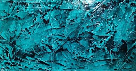 Aquatic Resonance 190cm x 100cm Teal Ink Textured Abstract Art