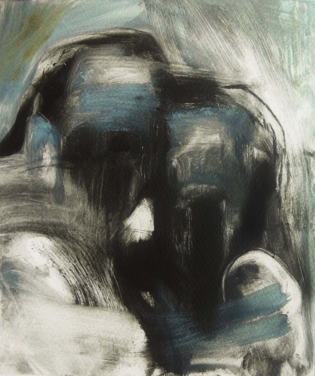 Expressive Portrait Print By Cynthia Gregorova, 8 X 9, Tandem (Over Horizont), Original Artwork