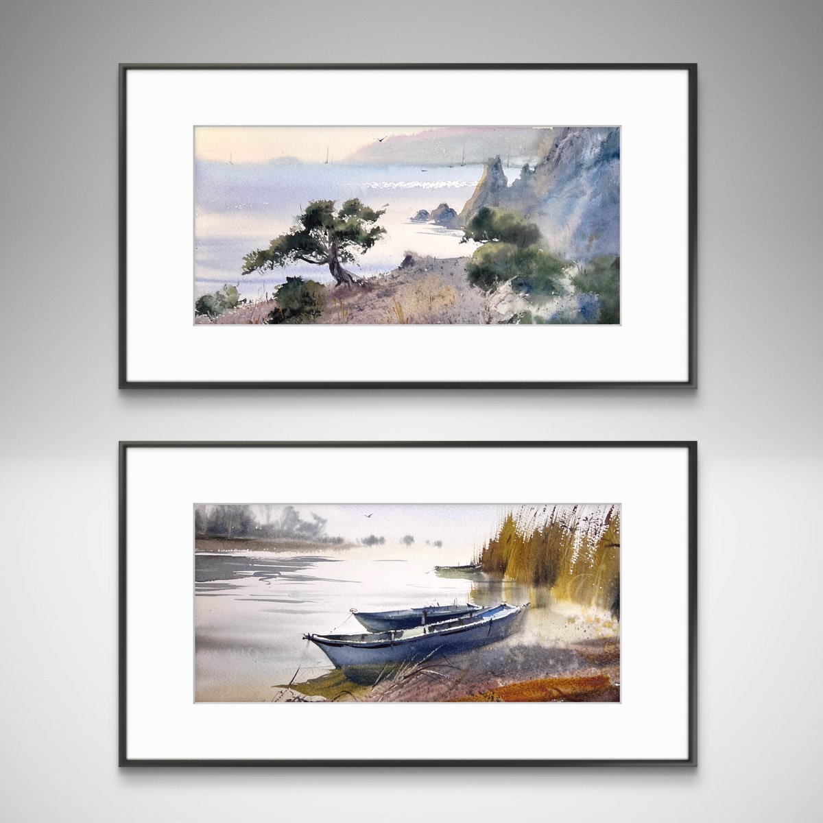 Impressionistic Landscape Watercolour By Eugenia Gorbacheva, 12 X 15, From River To Sea (Diptych), Original Artwork