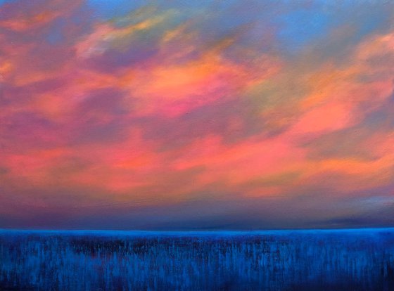 Almost Dusk...original painting oil on canvas cloudscape peaceful