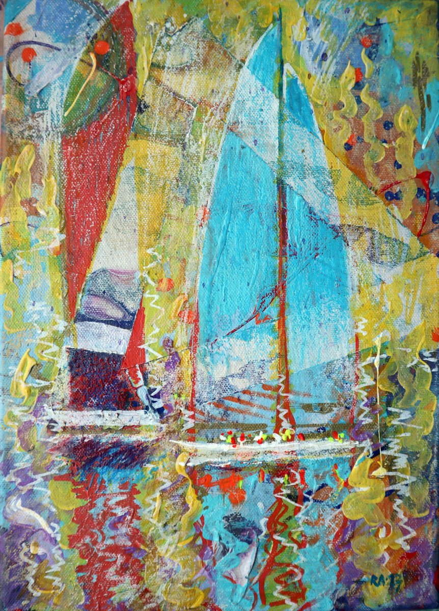 Abstract Landscape Acrylic Painting By Rakhmet Redzhepov, 8 X 11", Sail 5, Original Artwork