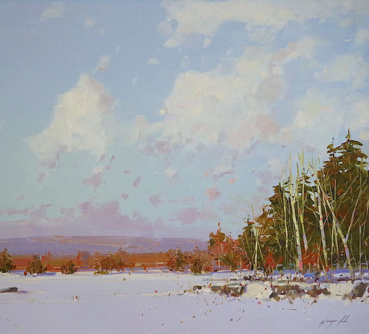 Winter in New Hampshire, oil painting, One of a kind, Signed, Handmade artwork