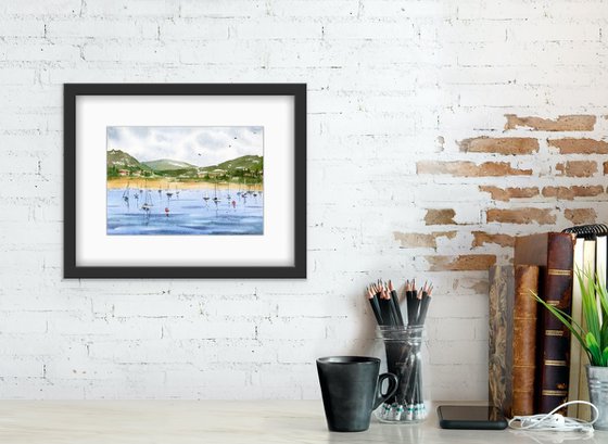 Seascape with yachts.