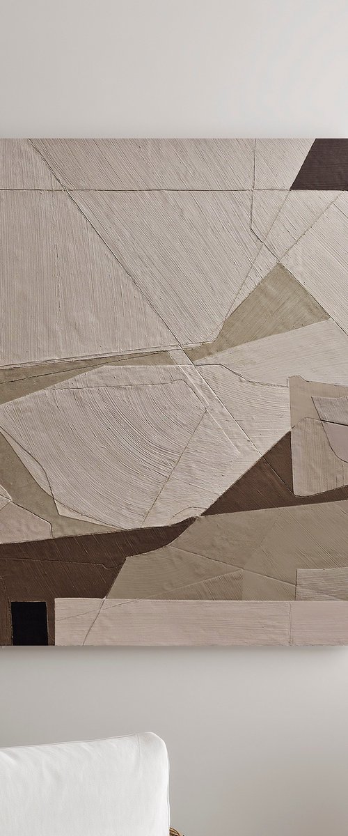 "Bella" Abstract geometric brown beige art by Marine
