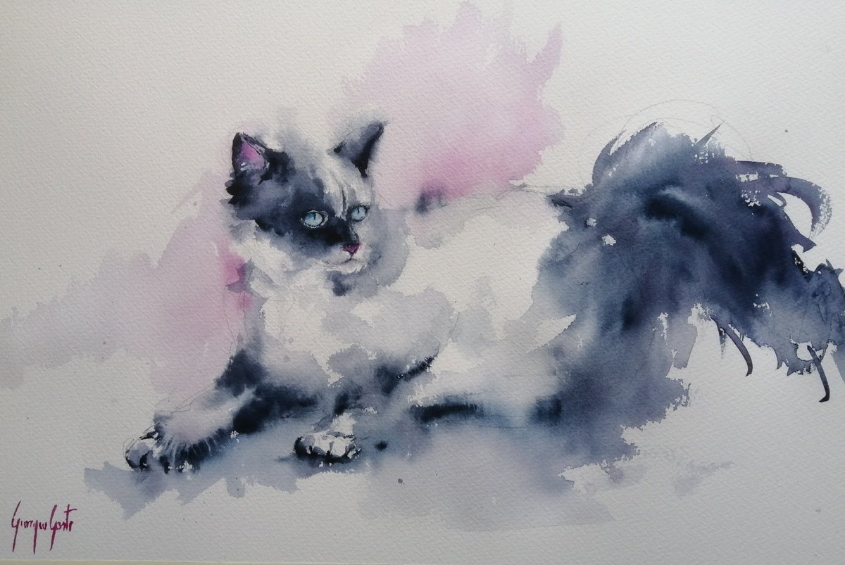 Impressionistic Watercolour , Cat 15 By Giorgio Gosti, 21 X 14, Artwork For Sale On Artfinder