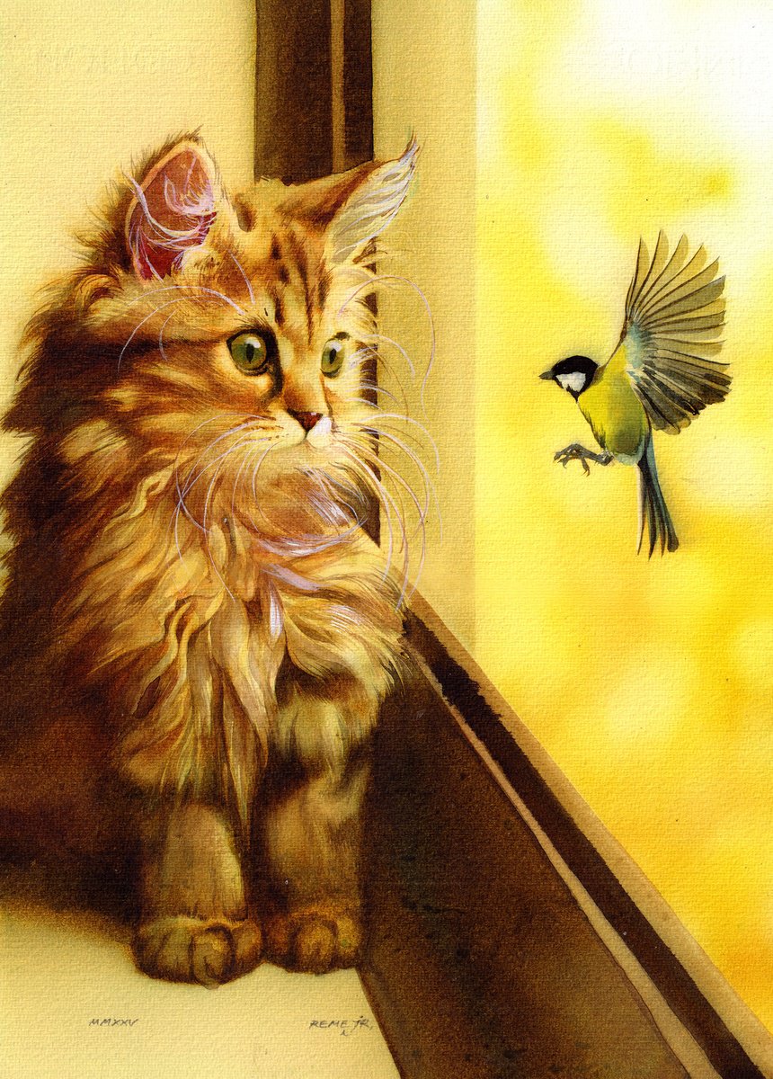 Photorealistic Animal Watercolour By Reme Jr., 10 X 14", Kitten V, Original Artwork