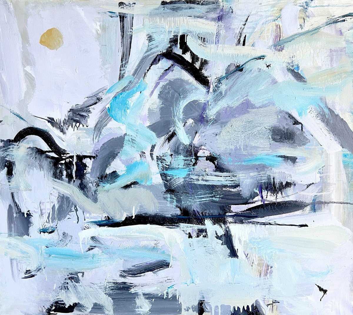 Abstract Landscape Acrylic Painting By Zakhar Shevchuk, 43 X 38", Cloud Over The Summit, Original Artwork