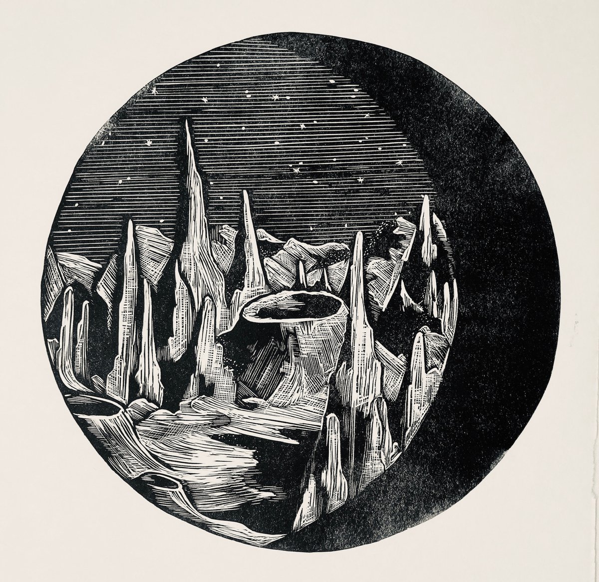Moon Rocks Linocut (Unframed) by Amy Cundall
