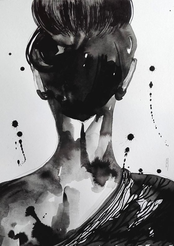 Woman Back Drawing Ink Watercolor