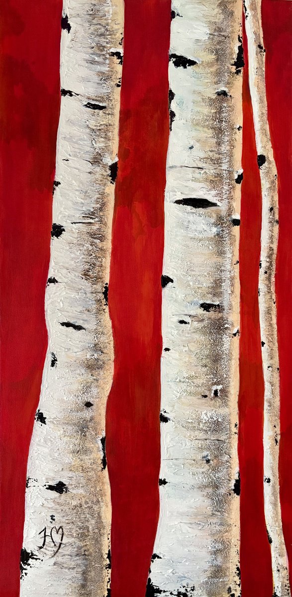 Impressionistic Painting , Flaming Aspen By Heather Matthews, 16 X 31, Artwork For Sale On Artfinder