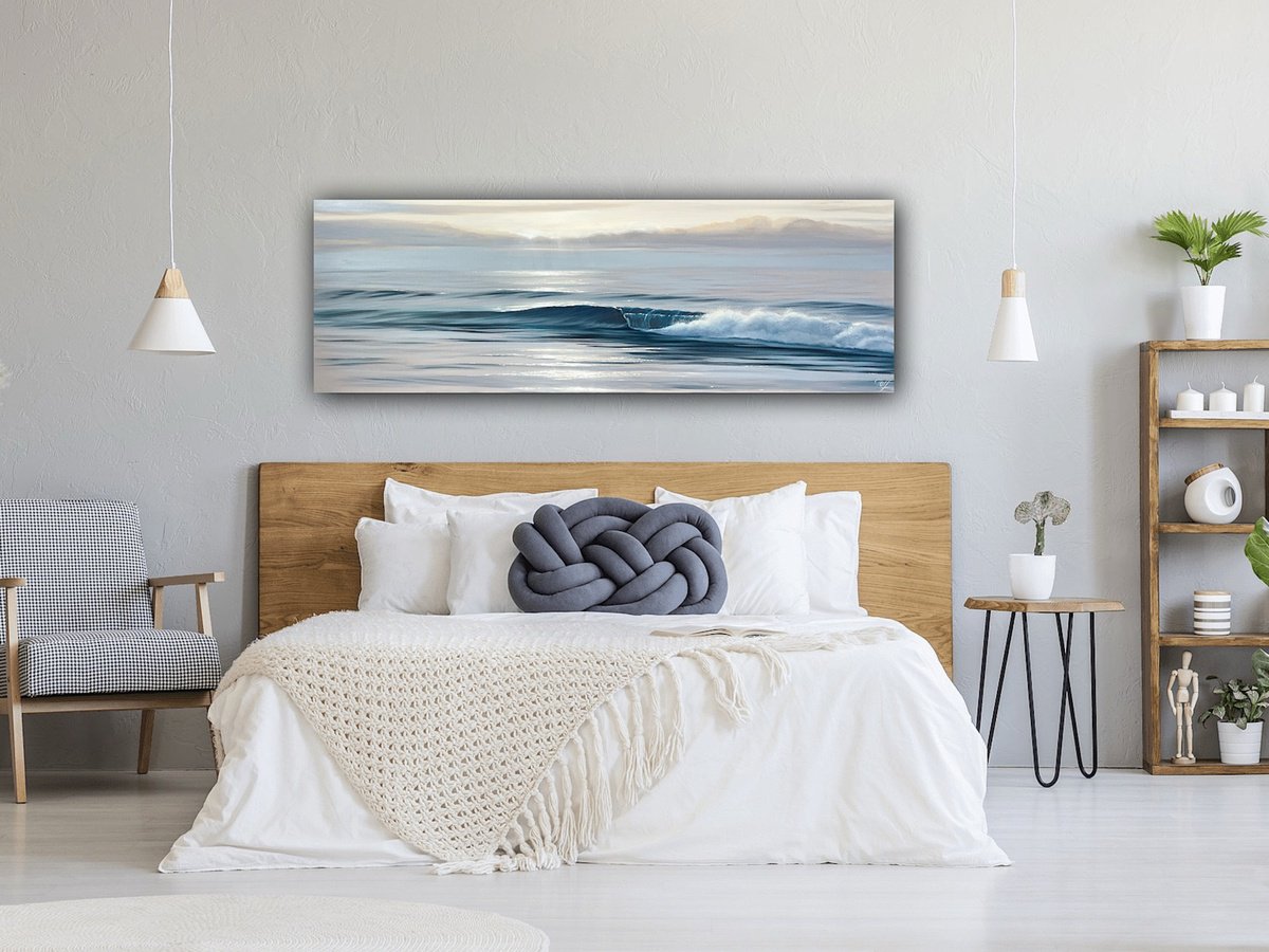 Impressionistic Landscape Oil Painting By Eva Volf, 60 X 20, In The Soft Light, Original Artwork