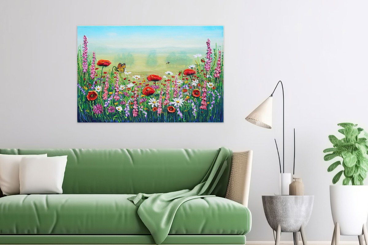 Impressionistic Botanical Acrylic Painting By Amanda Dagg, 36 X 24, Summer