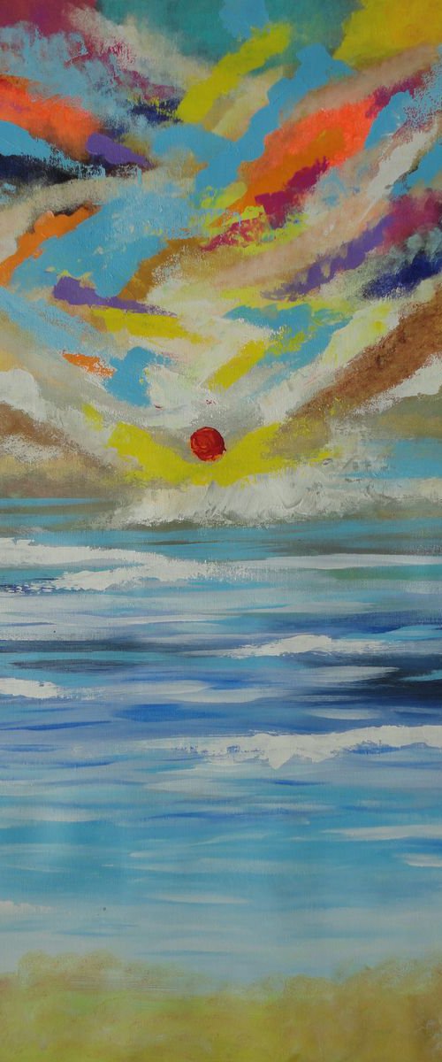 Abstract Landscape !! Magical Sunset at beach! Large Abstract Painting on Canvas ! Colorful Sky by Amita Dand