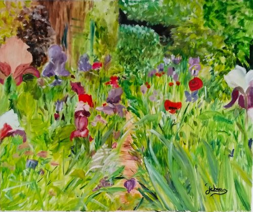 A path in the irises - flowers - garden by Isabelle Lucas
