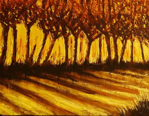 Autumn down the River - Large Impressionist Palette Knife Office Home Decor Painting by Danijela Dan