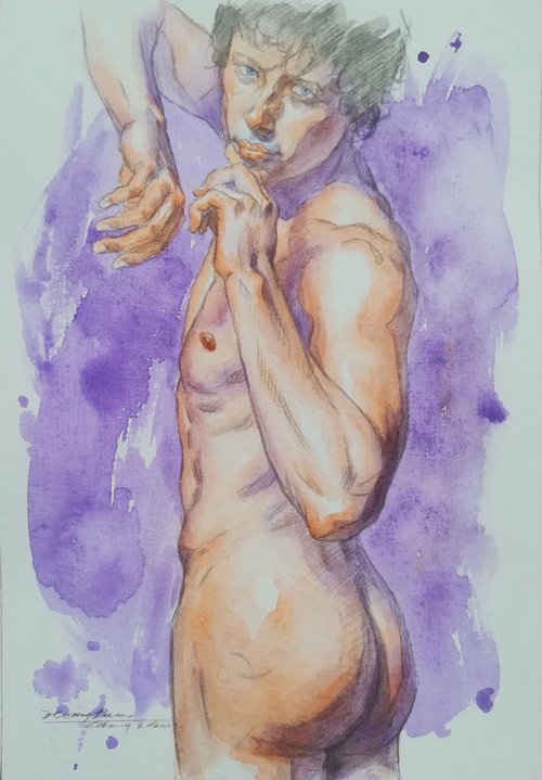 watercolor painting - Purple Dream #18063 by Hongtao Huang