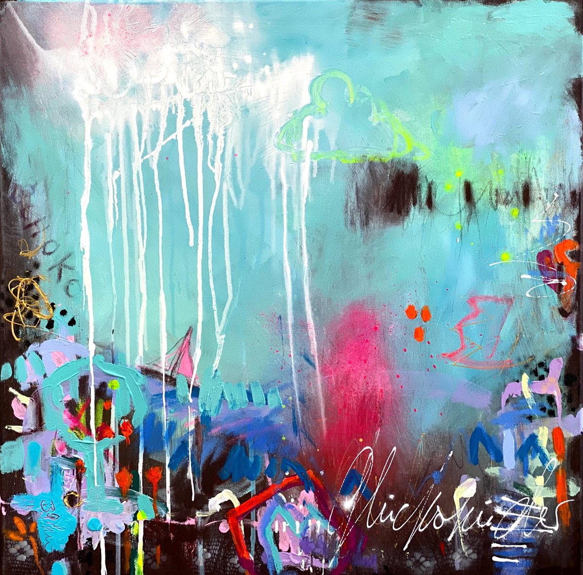 Abstract Painting By Bea Schubert, 24 X 24, Gluckskinder No.8, Original Artwork